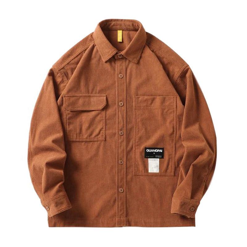 Japanese Streetwear High Quality Waffle Plaid Shirts Men Clothing
