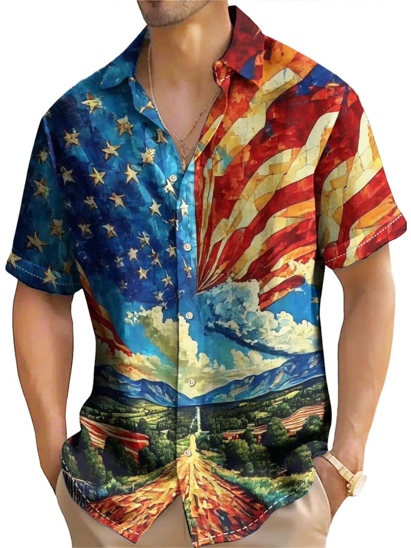 American Shirt Usa Flag Pattern Shirts For Men
