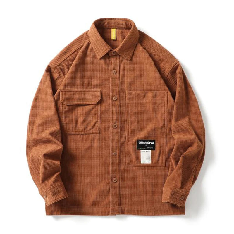 Japanese Streetwear High Quality Waffle Plaid Shirts Men Clothing