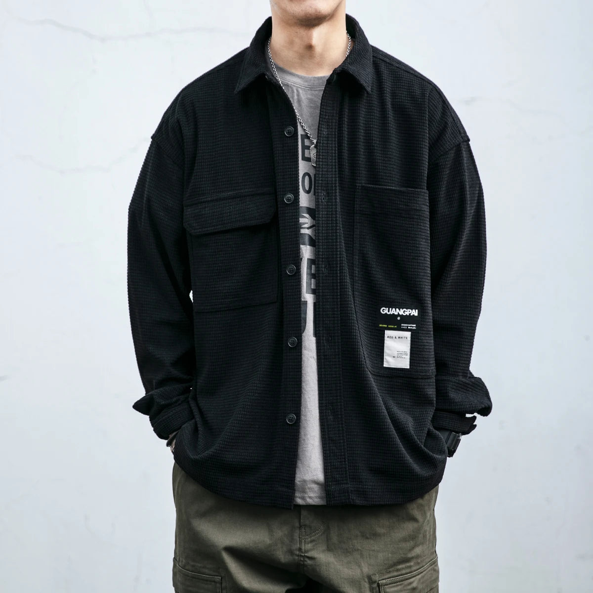 Japanese Streetwear High Quality Waffle Plaid Shirts Men Clothing