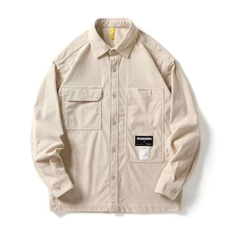 Japanese Streetwear High Quality Waffle Plaid Shirts Men Clothing
