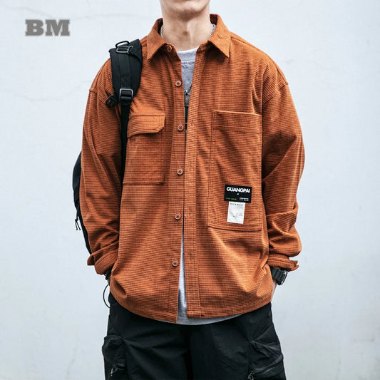 Japanese Streetwear High Quality Waffle Plaid Shirts Men Clothing